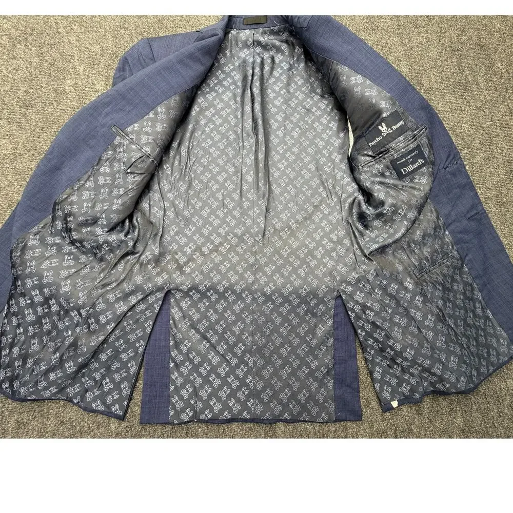 Psycho Bunny Suit Mens 30 Blue Slim Fit Jacket/Pants Dillard’s Skull Lining